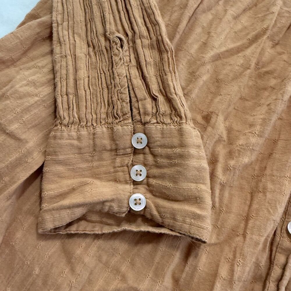 Free People Marigold Buttondown Top Burnt Orange Women Size Large Blouson Sleeve - Picture 6 of 13